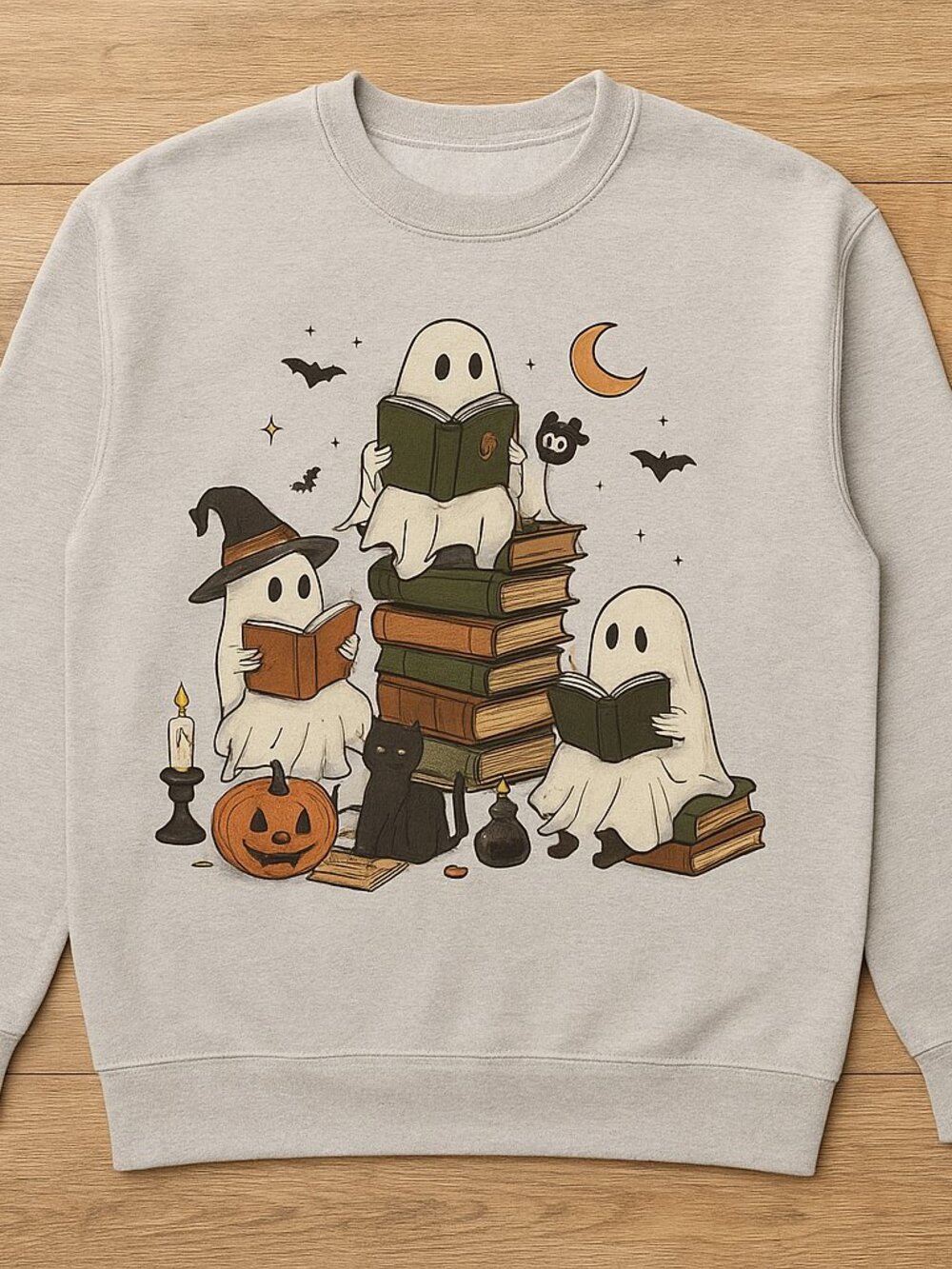 Cute Ghosts Reading Books Bookish Halloween Sweatshirt